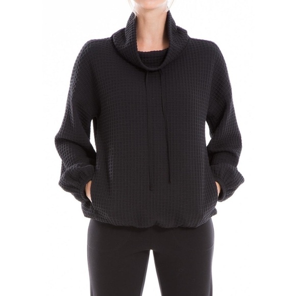 Max Studio Sweater Women’s Size Medium Black Cowl Neck Pullover waffle knit - Picture 14 of 15